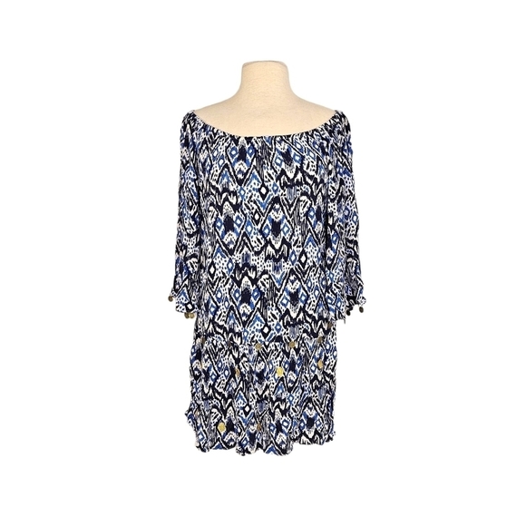 Lilly Pulitzer Flowy Blue Ikat Coin Delaney Swing Dress - Picture 6 of 9